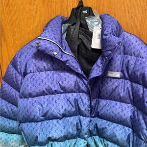 Jimmy Choo Degrade Ombré Purple and Blue Ski Puffer Jacket NWT